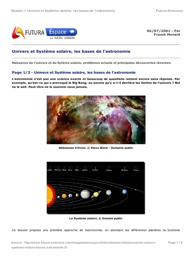 2 Univers Systeme Solaire Bases Astronomie