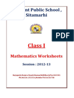 I Mathematics-Worksheets Session 2012 2013