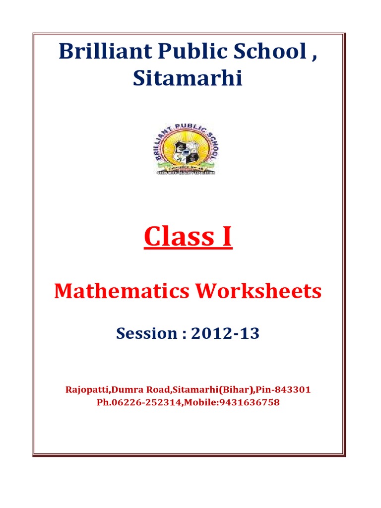 Class 1 Maths Worksheets 2012-13 | PDF | Rupee | Teaching Mathematics