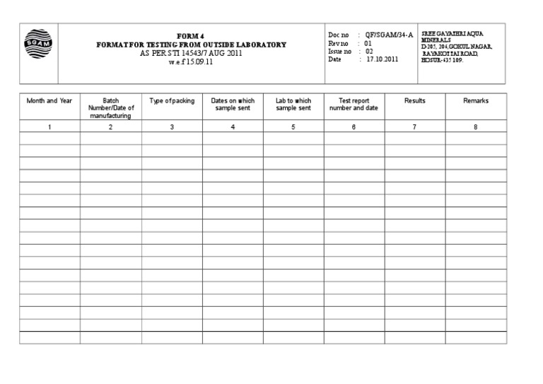 Testing Form for External Lab Compliance | PDF