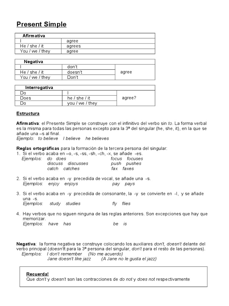 Estructura y Usos del Presente Simple | PDF | Unidades Semánticas ...