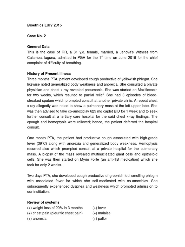 Bioethics Case Study: Lung Cancer Patient | PDF | Health Sciences ...