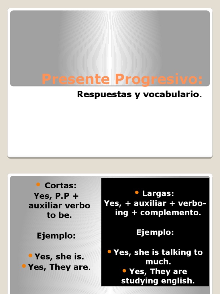 Presente Progresivo: Respuestas y Vocabulario | PDF | Language Arts ...