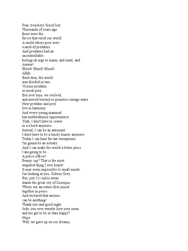 Zootopia Script Nature