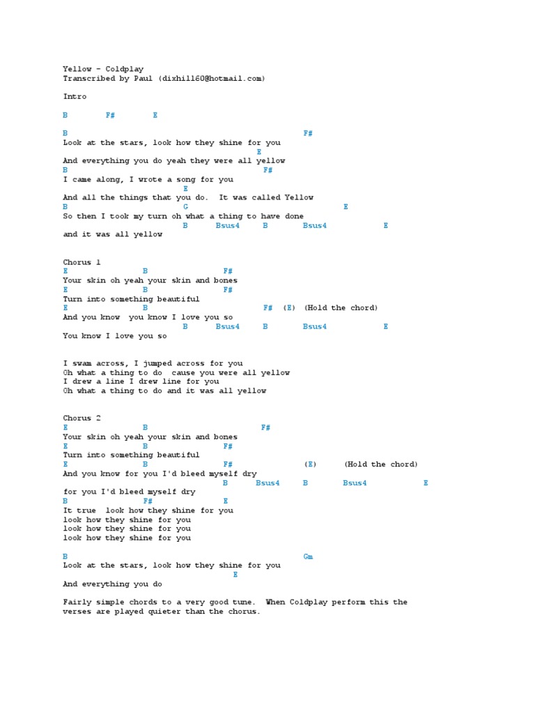 Yellow - Coldplay | PDF