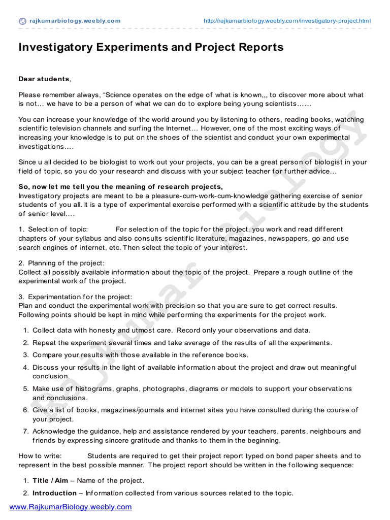 Investigatory Experiments and Project Reports | PDF | Experiment | Science