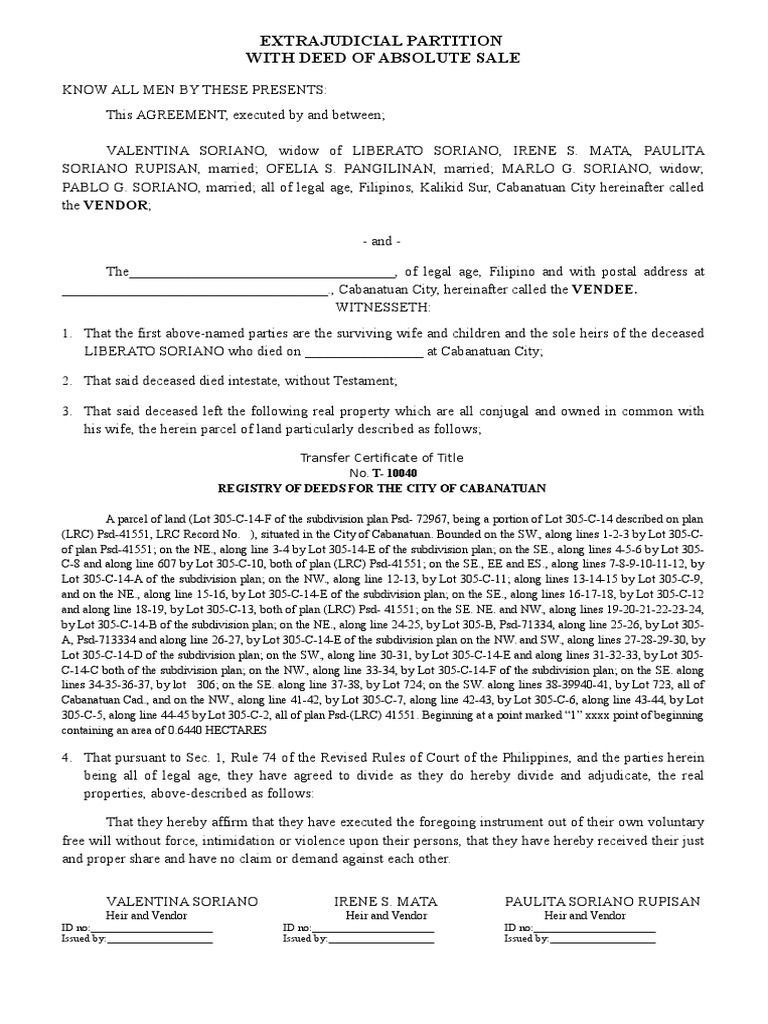 Extrajudicial Partition | PDF | Law And Economics | Land Law