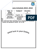 Mid Year Exams Schedule 2015 - 2016: Duratio N Subject Day & Date