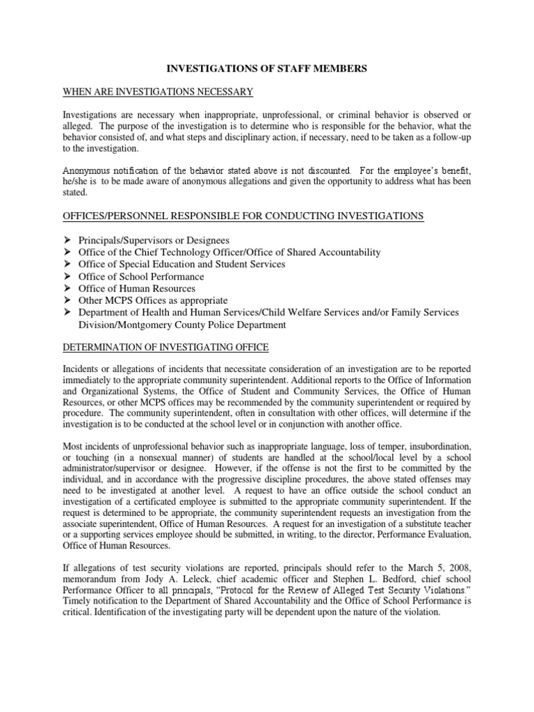 Guidelines for Staff Investigations | PDF | Child Protective Services ...