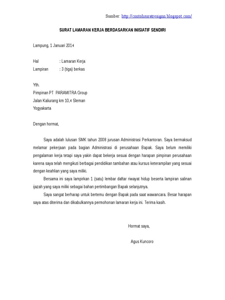 Download 62+ Contoh Surat Surat Lamaran Kerja Yang Benar Gratis