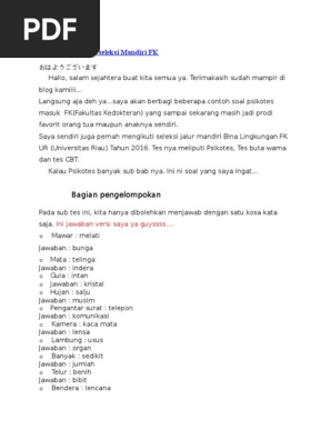 Contoh Soal Tes Masuk Kedokteran Gigi Pdf