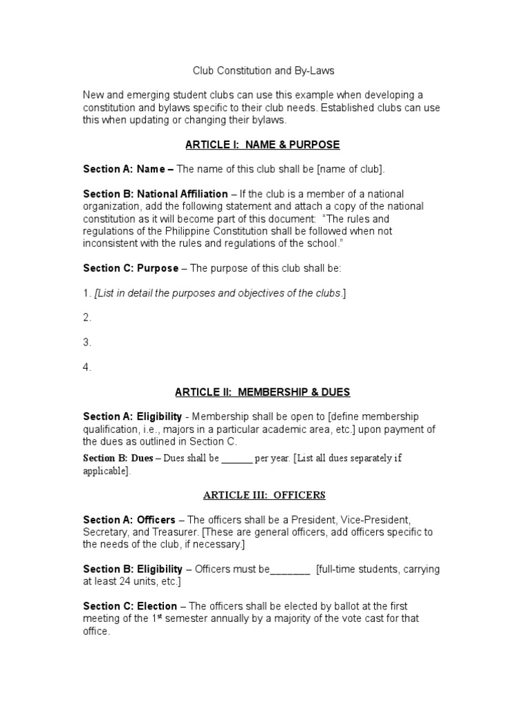 Club Constitution and By-Laws Template | PDF | By Law | Committee