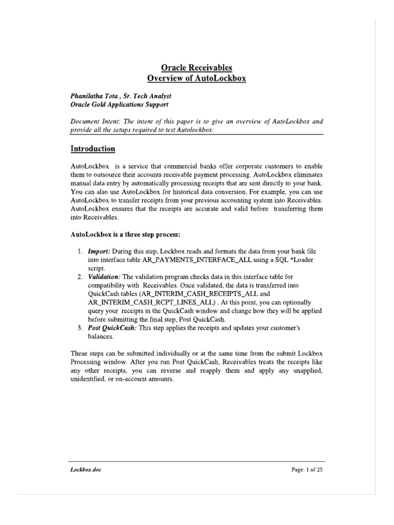 Auto Lockbox Oracle Accounts Receivables | PDF