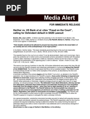 Harihar Vs Us Bank Et Al Cites Fraud On The Court Calling For