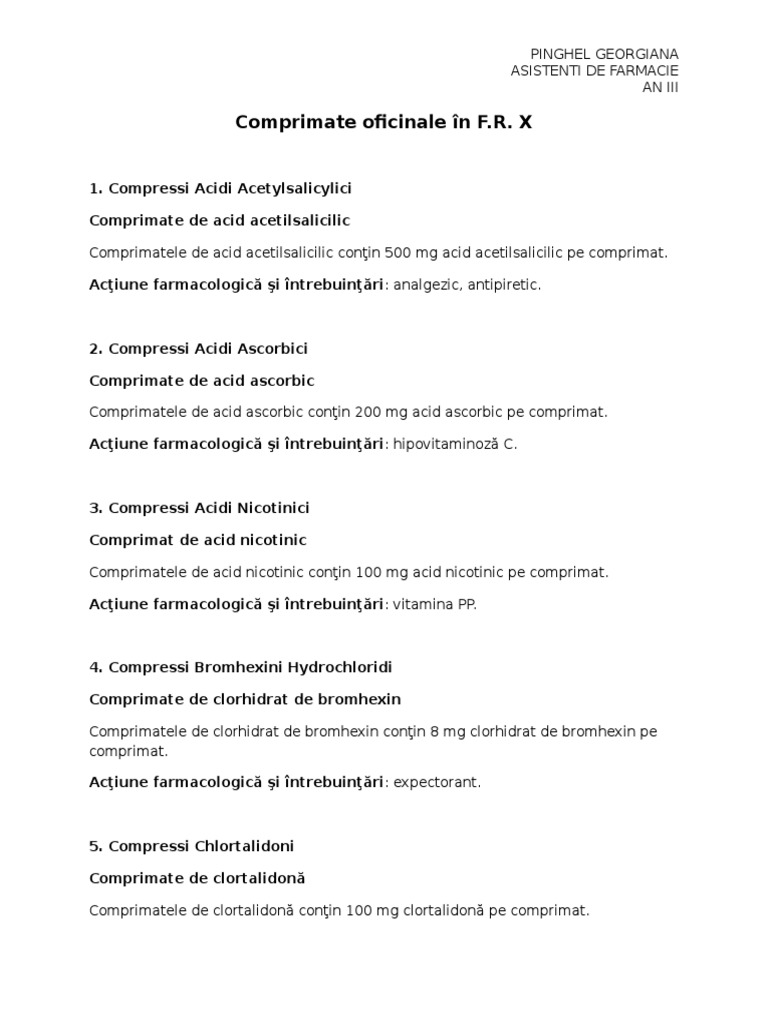 Comprimate Oficinale in FRX | PDF