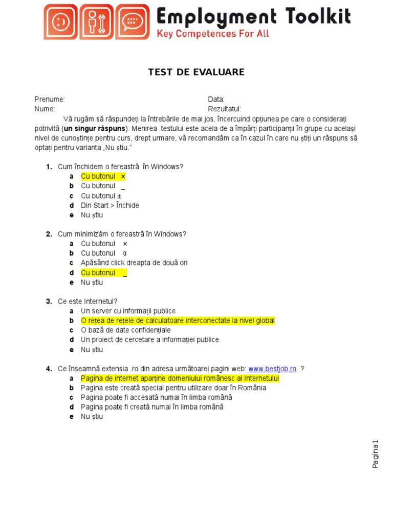 Test de Evaluare A Cunostintelor IT | PDF