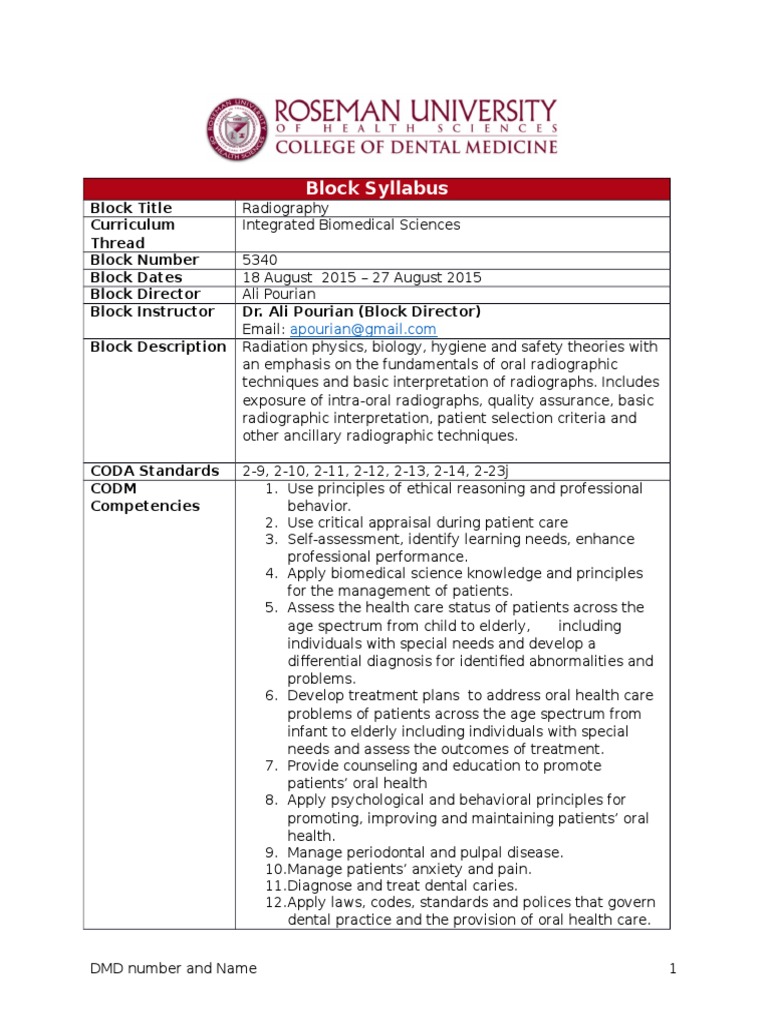 DMD 5340 Oral Radiology 2015v2 | PDF | Dentistry | X Ray