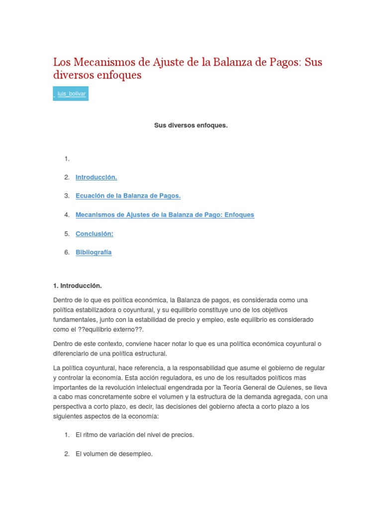 Mecanismos de Ajuste en Balanza de Pagos | PDF | Tipo de cambio ...