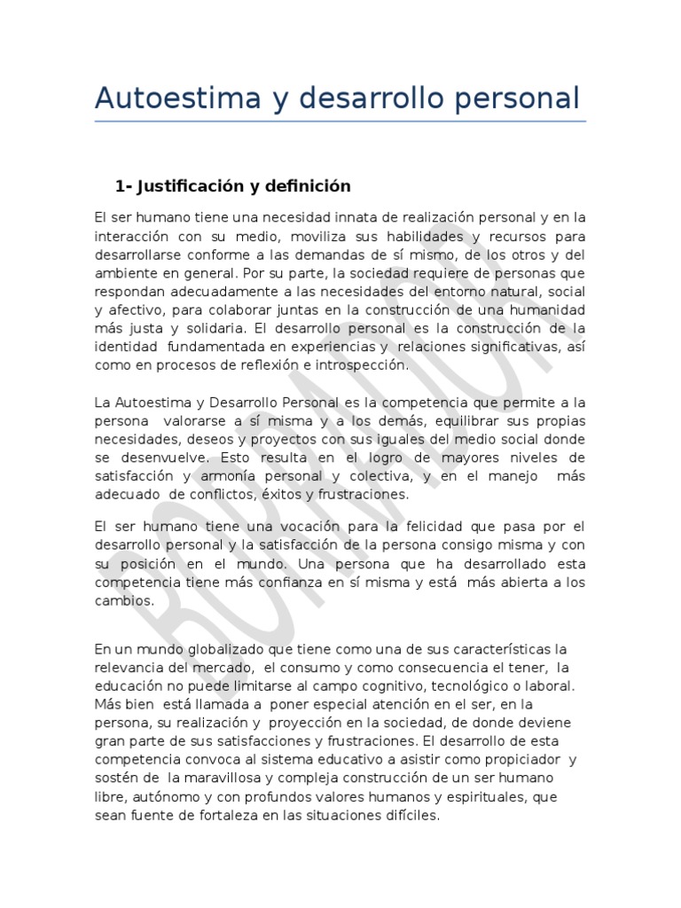 Autoestima y Desarrollo Personal Integral | PDF | Autoestima ...