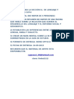 Asignación para La Sección SL de Lenguaje y Comunicación