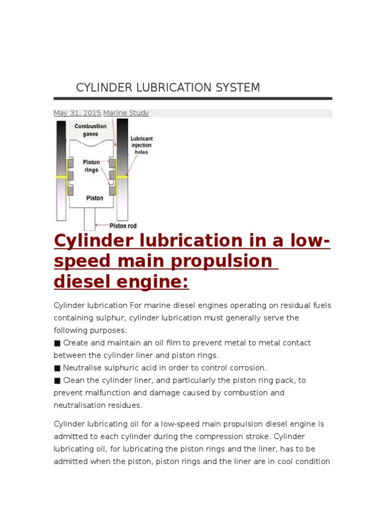 Cylinder Lubrication System PDF Cylinder (Engine) Piston