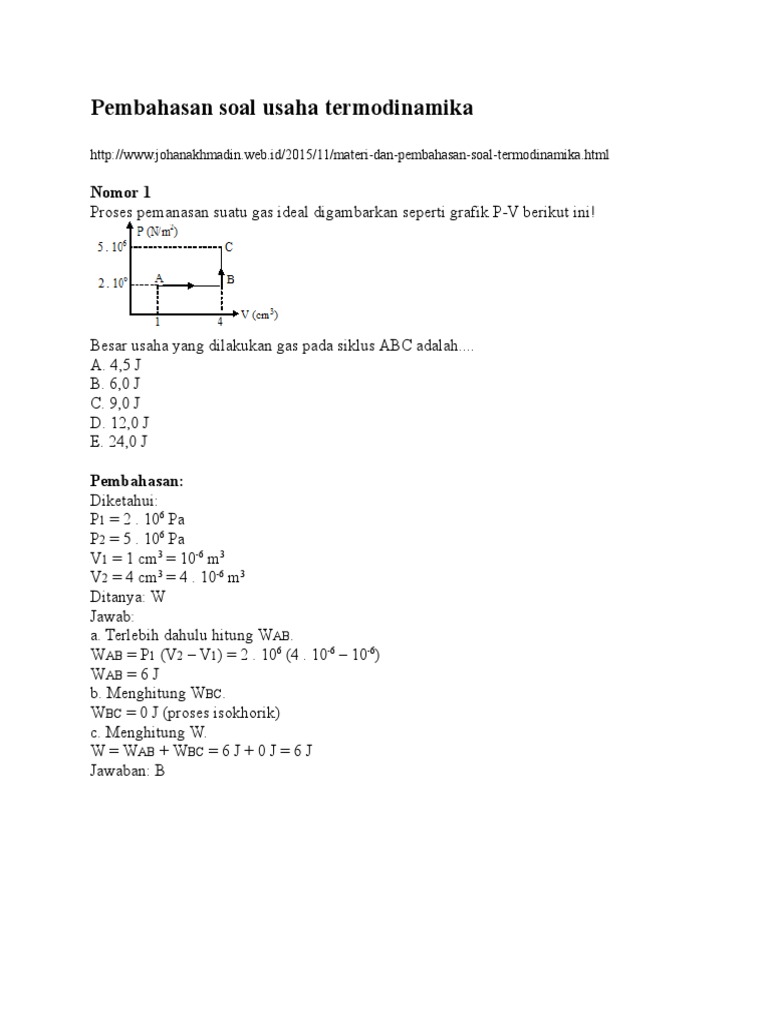 Soal Dan Pembahasan Mata Kuliah Termodinamika