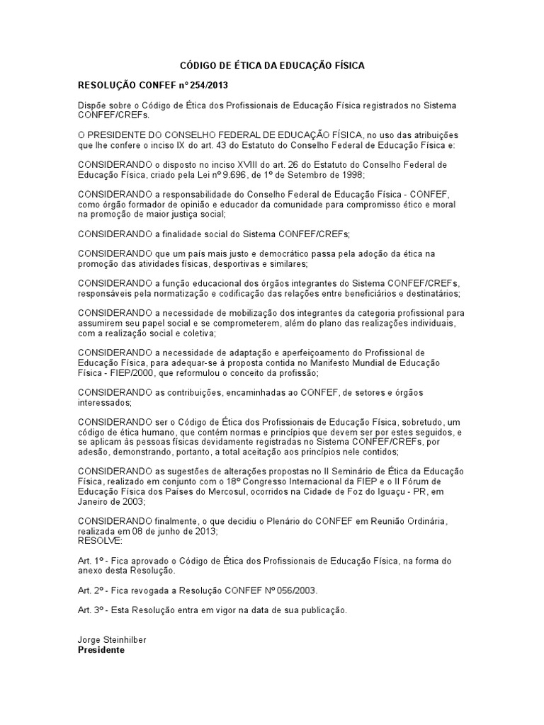Código de Ética Da Ef PDF Educação Física Science