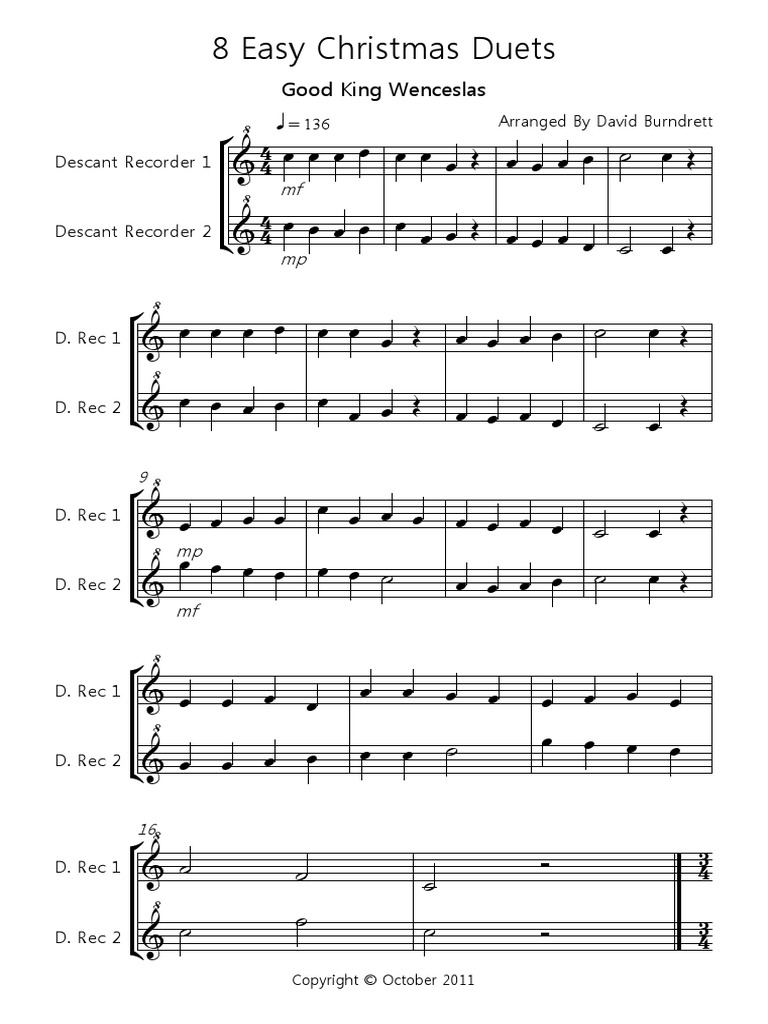 8 Easy Christmas Duets For Recorder.pdf Christmas Music Christmas