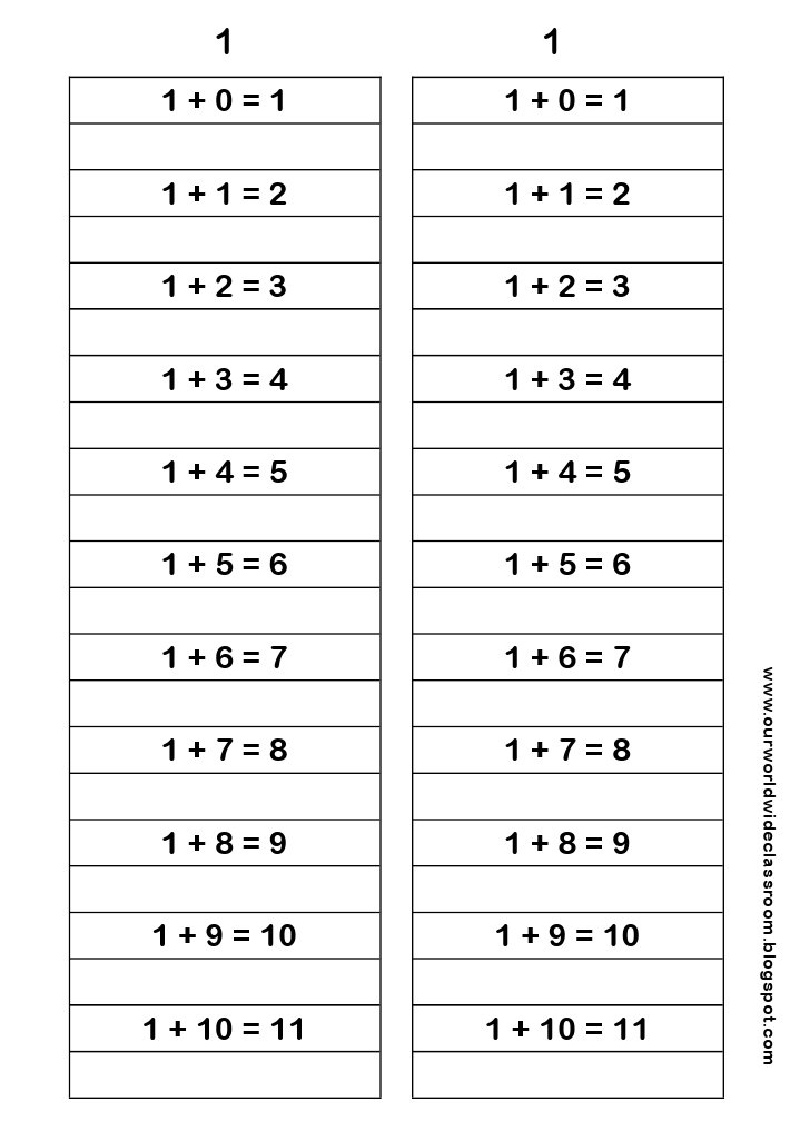 Addition Number Facts Copywork