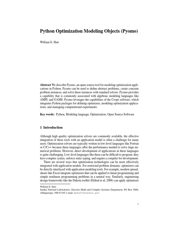 Pyomo: Python Optimization Modeling Tool | PDF