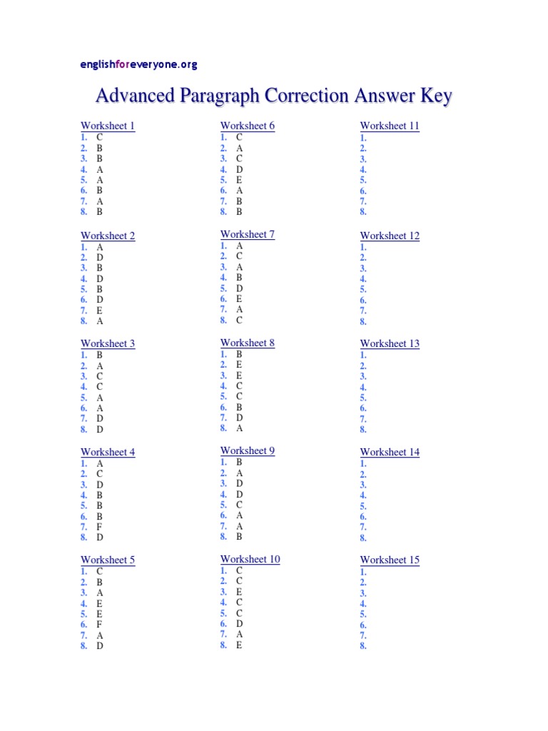 Advanced Paragraph Correction Answer Key PDF | PDF | Teaching Methods ...