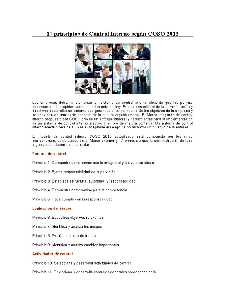 17 Principios de Control Interno COSO 2013 | PDF