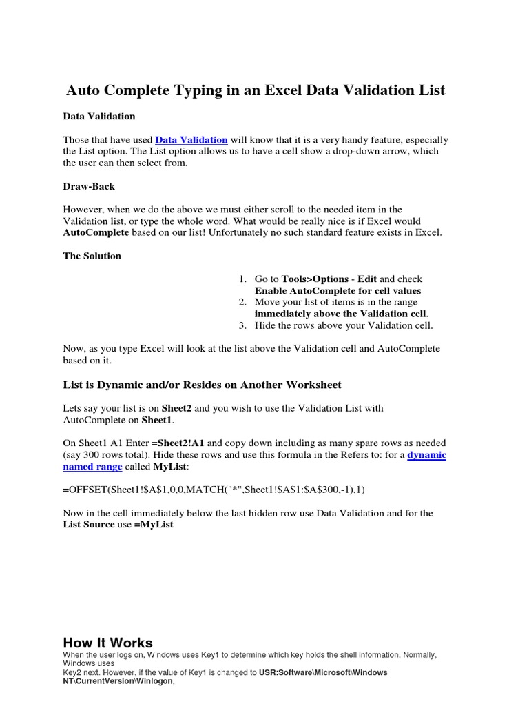 Auto Complete Typing in An Excel Data Validation List | PDF | Windows ...