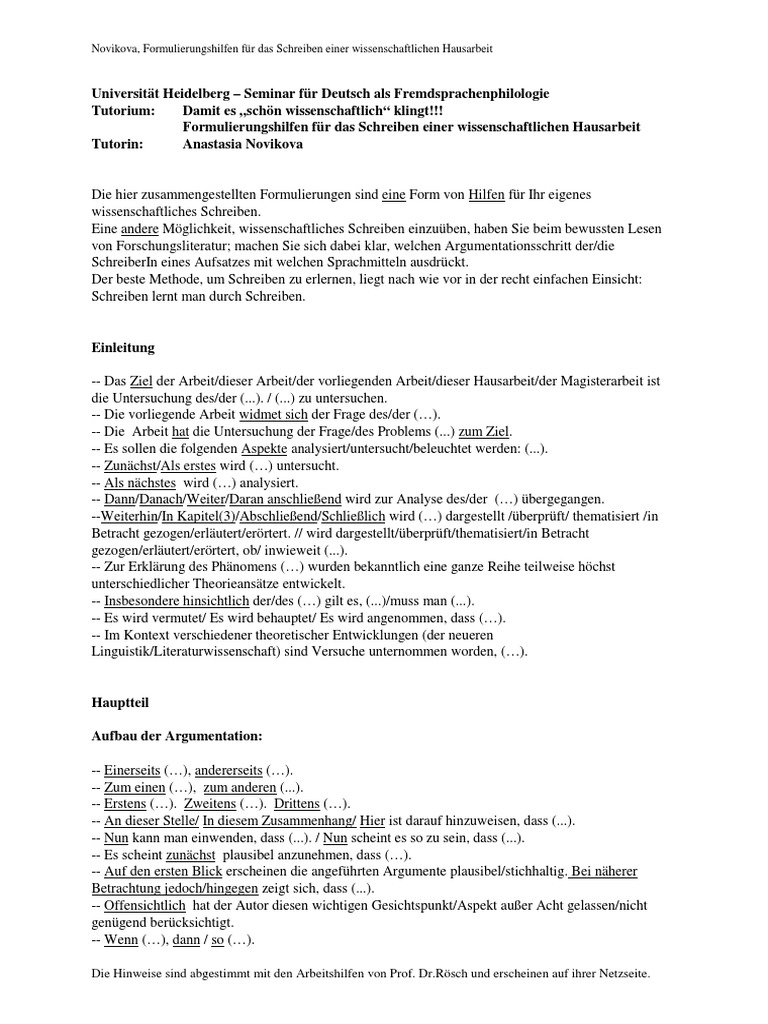 essay deutsch formulierungen