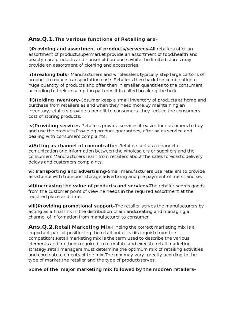 Key Functions of Retailing Explained | PDF