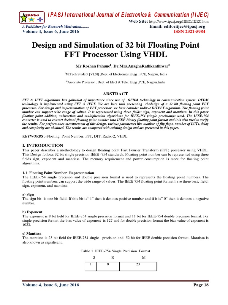 Design and Simulation of 32 Bit Floating Point FFT Processor Using VHDL ...