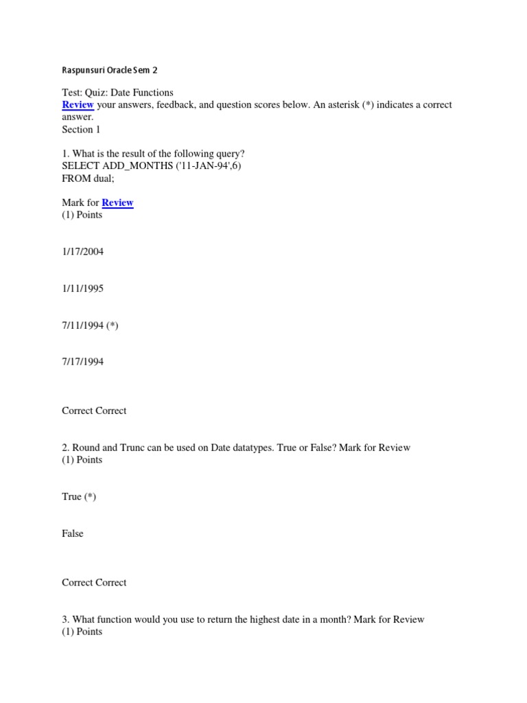 Oracle SQL Date Functions Quiz Answers | PDF | Software Engineering ...