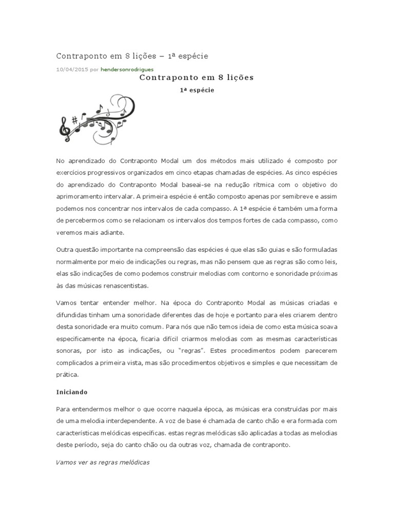 Contraponto Modal: 1ª Espécie em 8 Lições | PDF | Intervalo (música ...