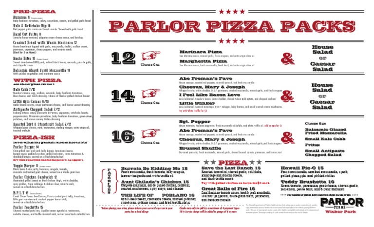 Parlor Pizza Menu Highlights | PDF | Salad | Pizza