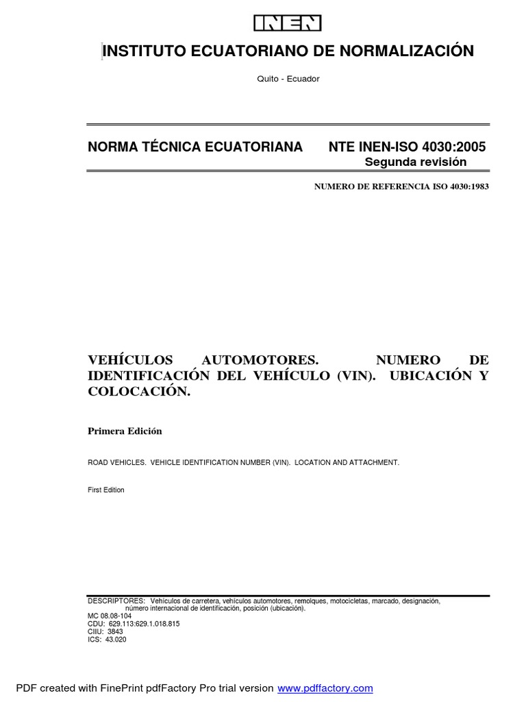 Norma Técnica NTE INEN-ISO 4030:2005 | PDF | Tecnología