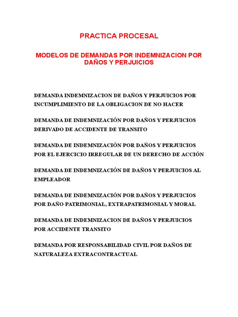 Modelos de Demandas de Indemnizacion Por Daños y Perjuicios | PDF | Demanda  judicial | Daños y perjuicios