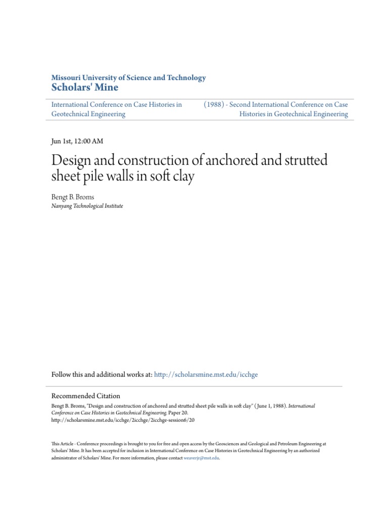 Design and Construction of Anchored and Strutted Sheet Pile Walls | PDF ...