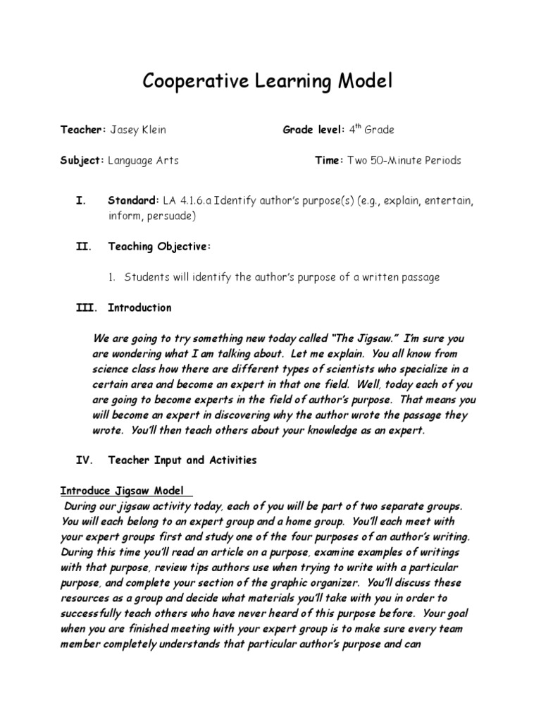 cooperative learning model lesson plan Expert Applied Psychology