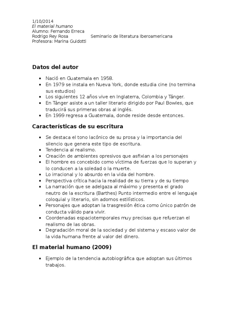 Rodrigo Rey Rosa - El Material Humano | PDF | Realismo literario | Policía