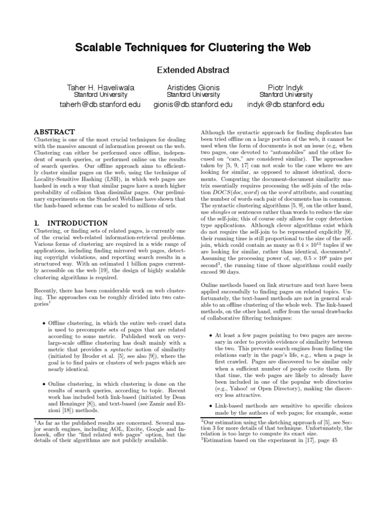 Scalable Techniques For Clustering The Web | PDF