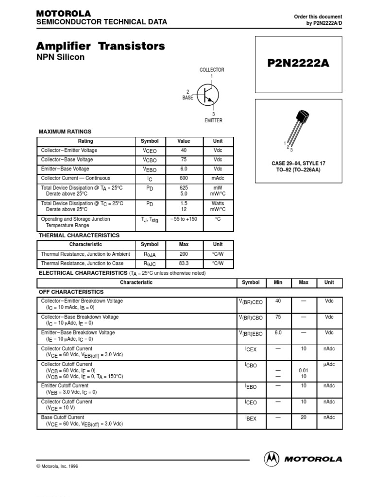 2N2222 Transistor Datasheet Overview | PDF | Field Effect Transistor ...