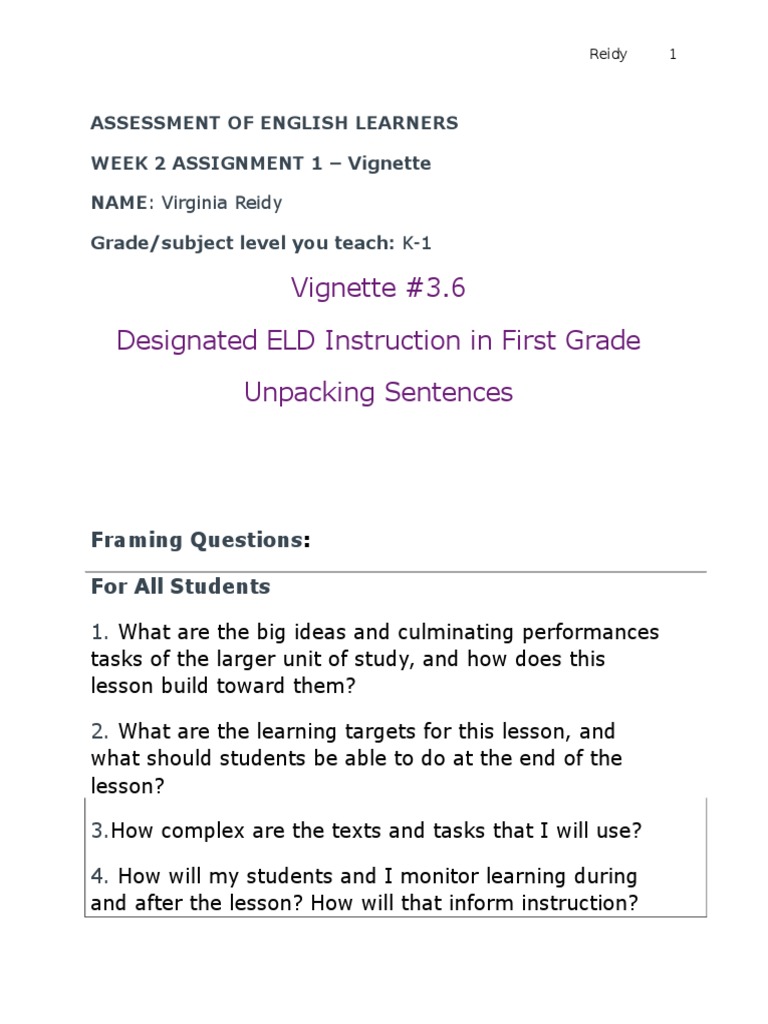 Assessment Week 2 Reidy PDF Sentence (Linguistics