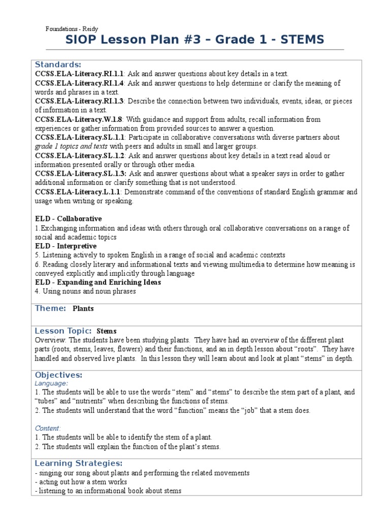Siop lesson plan for pre k picture