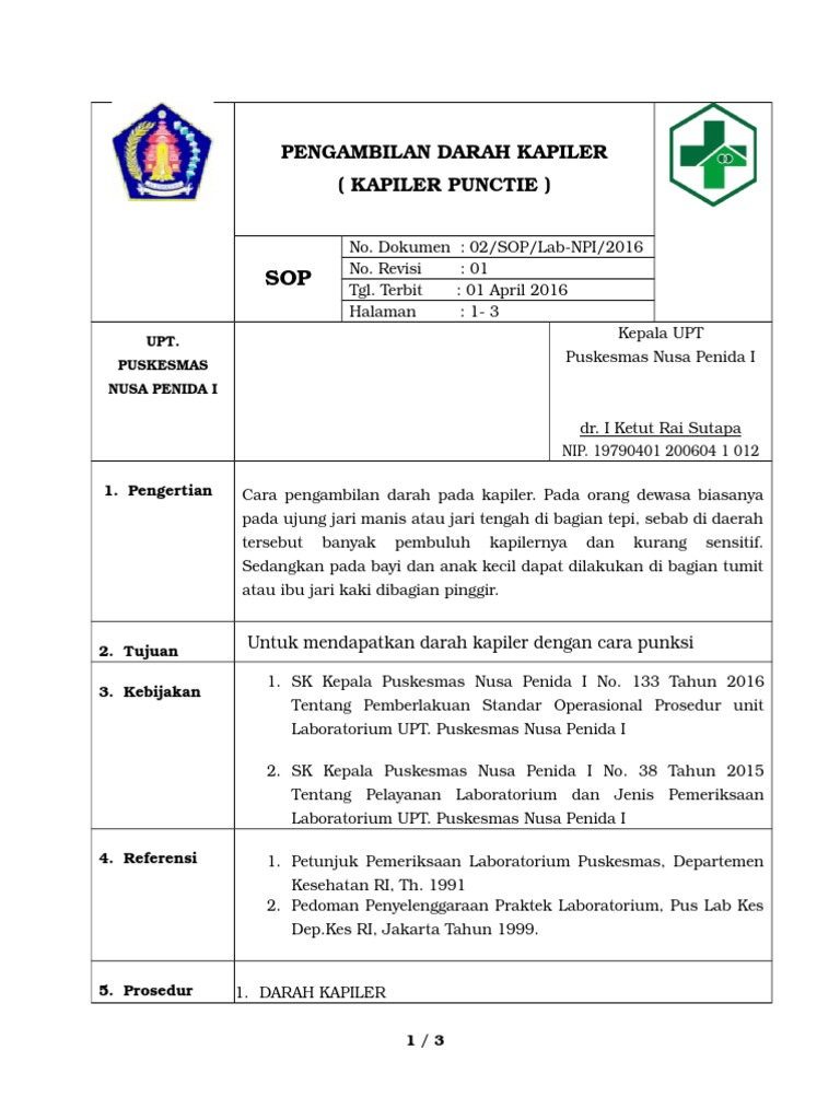 Sop 2 Pengambilan Darah Kapiler Docx