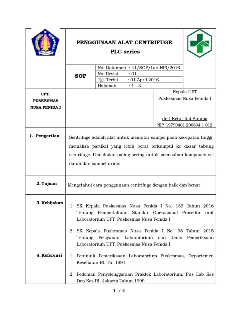 Sop 41. Centrifuge PDF